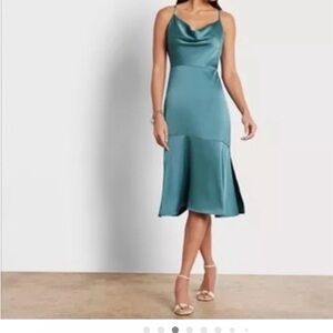 NWT Sam Edelman Teal Satin Midi Dress 12